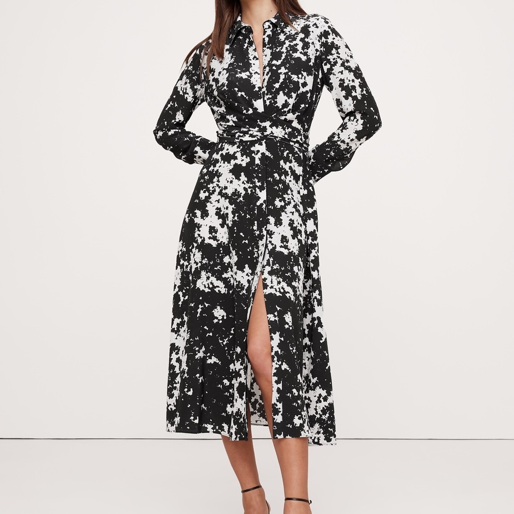 Banana Republic 100% matte Silk Floral Long Sleeve Dress